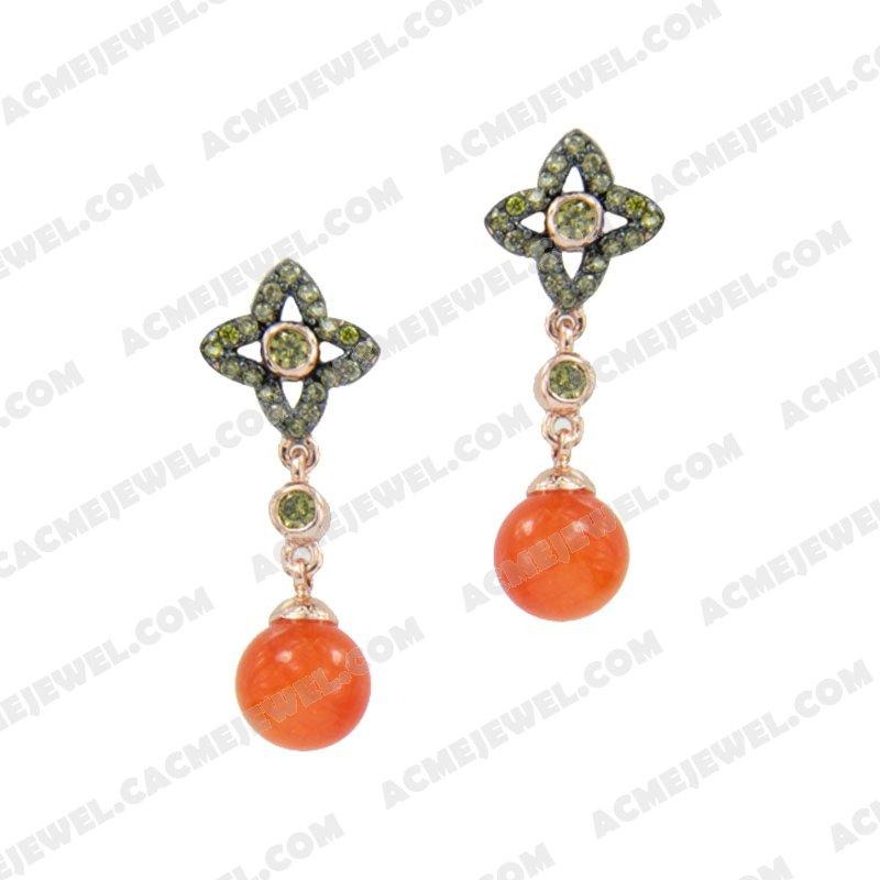 Earrings 925 Sterling Silver 2-tone Rose gold and black rhodium