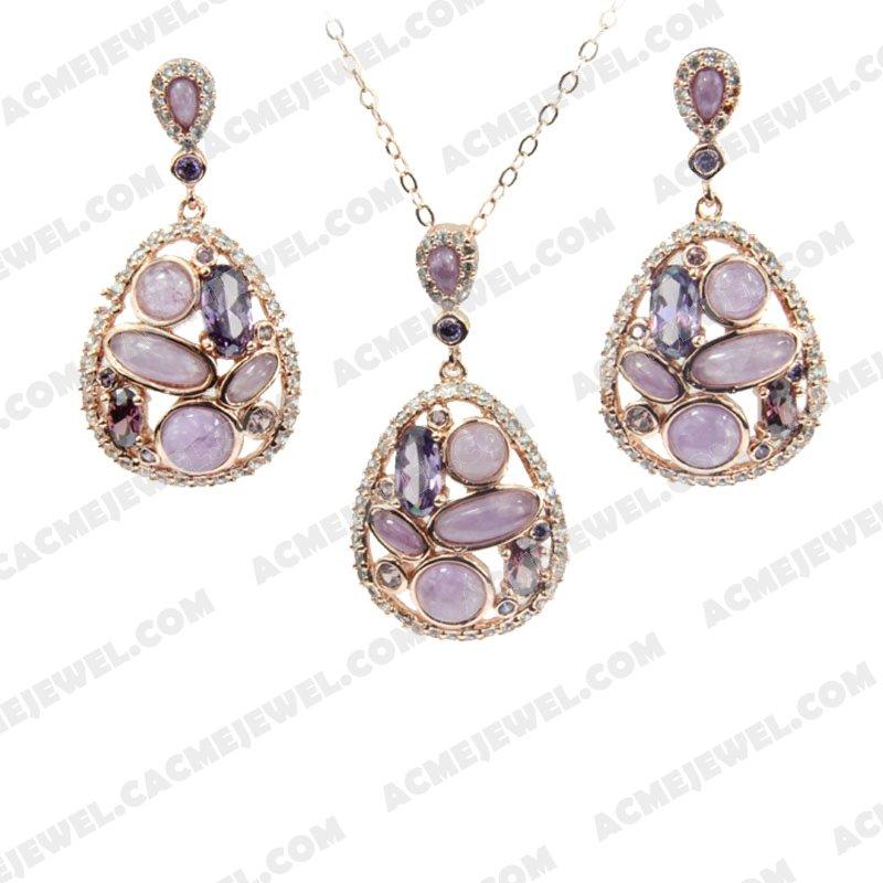 ﻿Jewellery Set 925 Sterling Silver  Rose gold