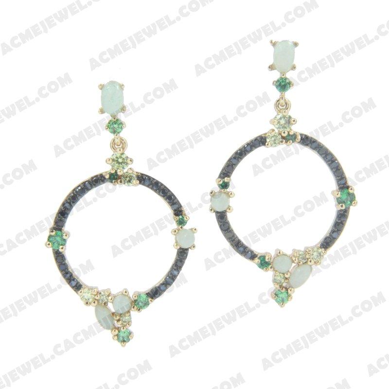 Earrings 925 Sterling Silver 2-tone Gold and black rhodium