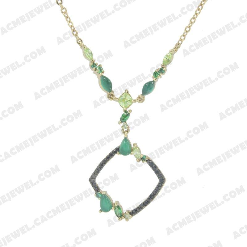 Necklace 925 Sterling Silver 2-tone Gold and black rhodium