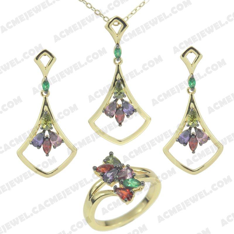 ﻿Jewellery Set 925 sterling silver  2-tone Gold and black rhodium