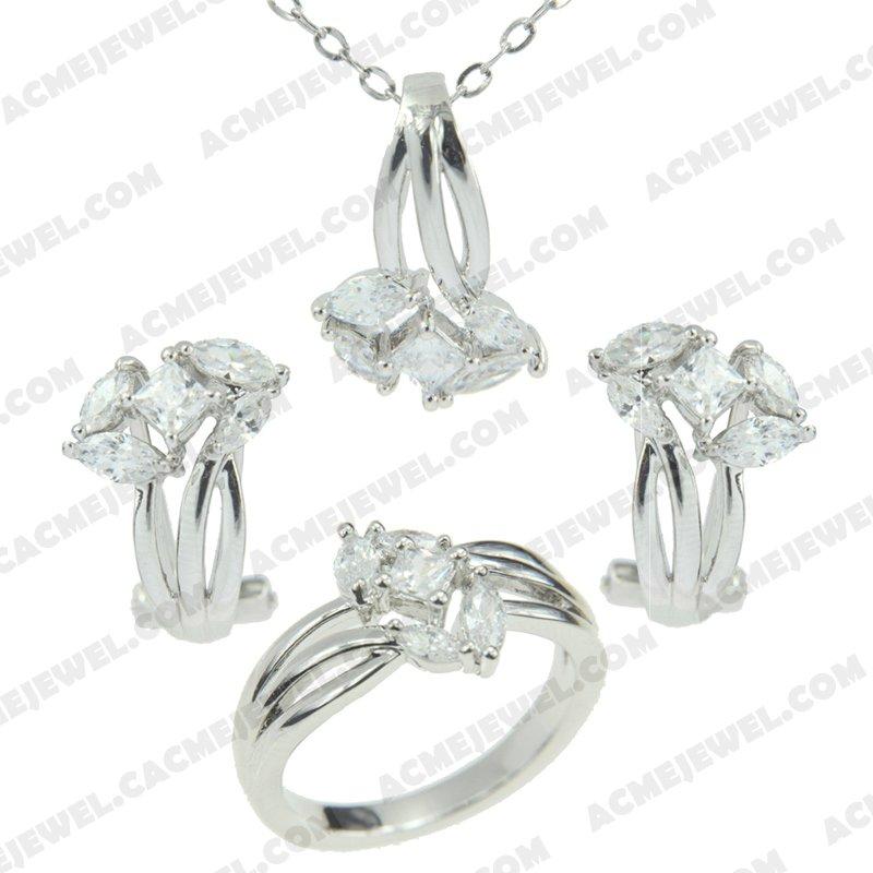 ﻿Jewellery Set 925 sterling silver   Rhodium 