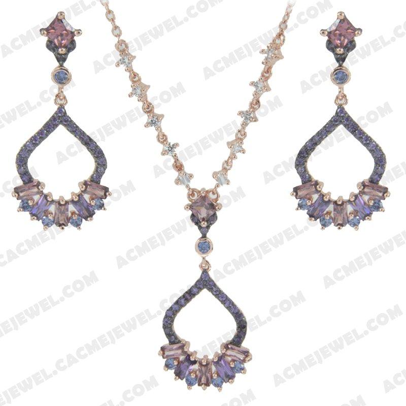 Jewellery Set 925 sterling silver  2-tone Rose gold and black rhodium