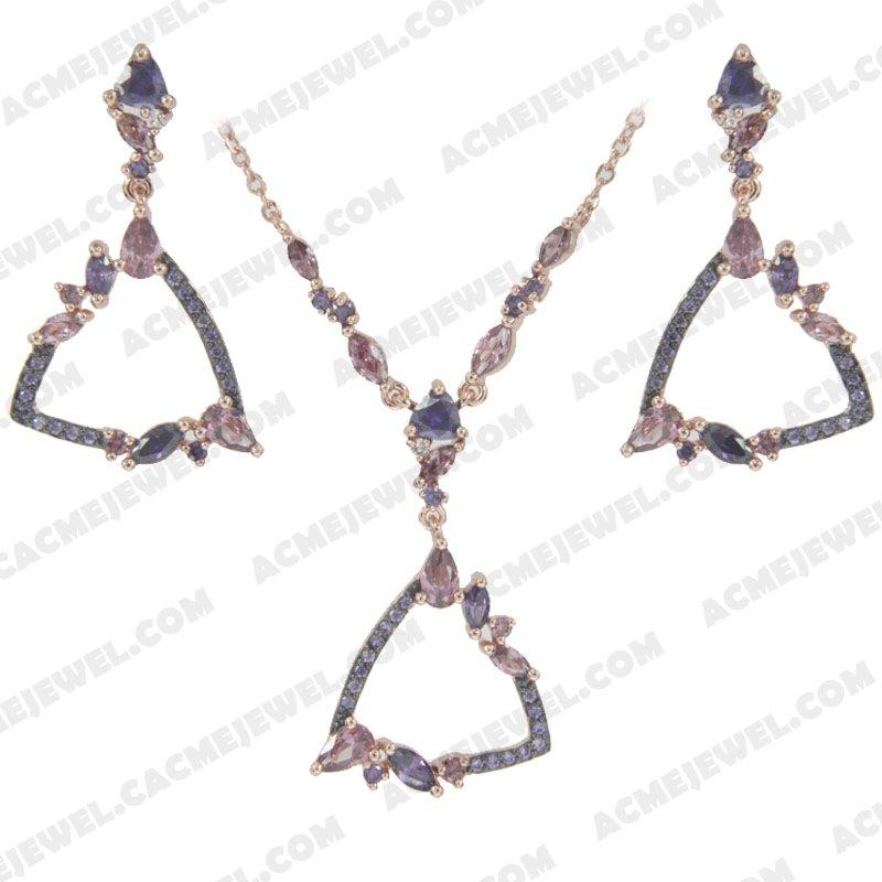 ﻿Jewellery Set 925 sterling silver  2-tone Rose gold and black rhodium